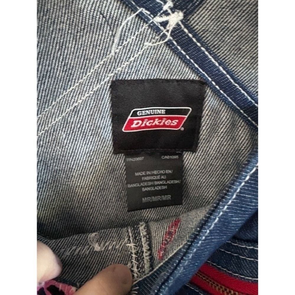Dickies Womens Custom Peace Patch Denim Overalls Dark Wash Raw Hem Medium - Picture 3 of 5